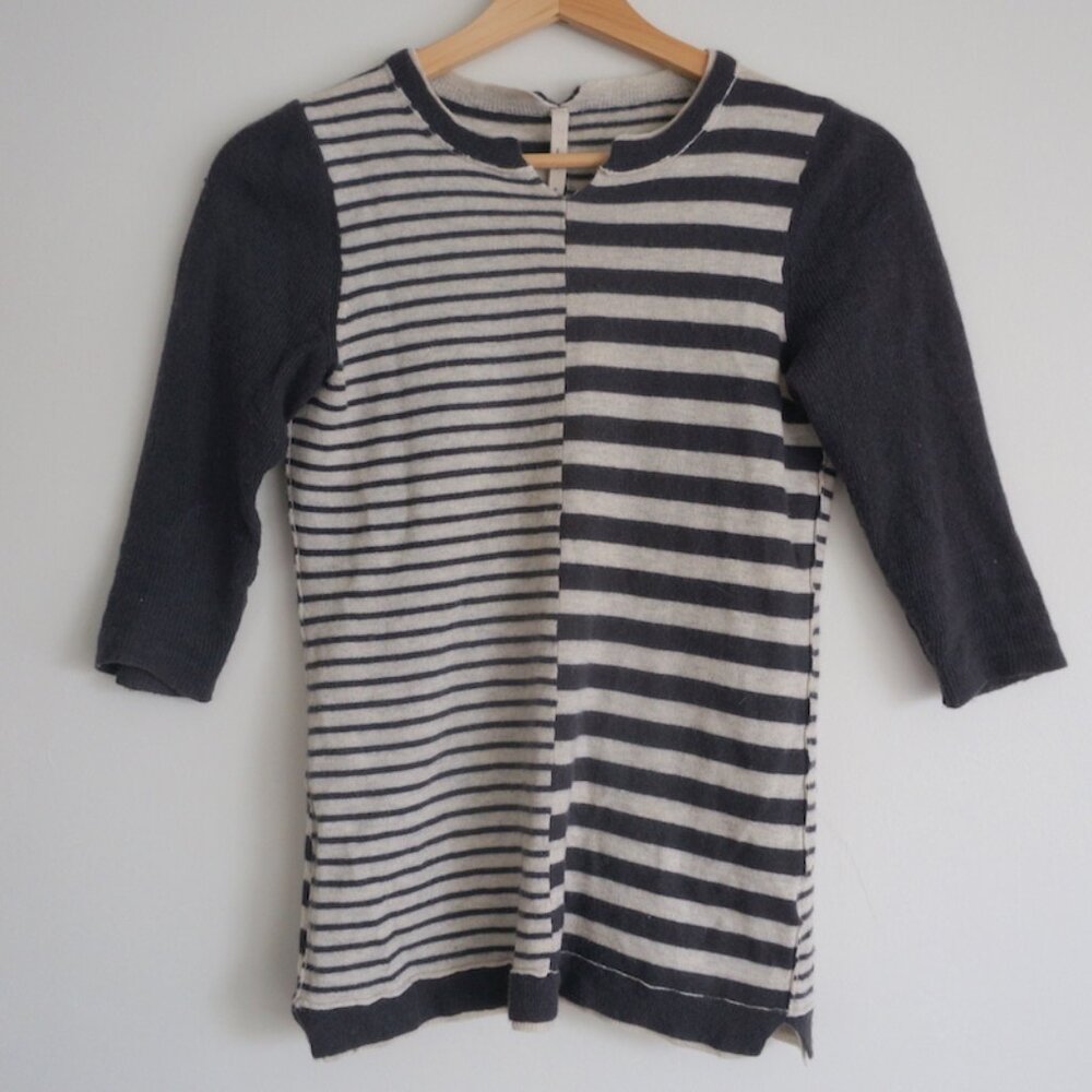 100% Cashmere Nanette Lepore Navy and Grey Striped Sweater